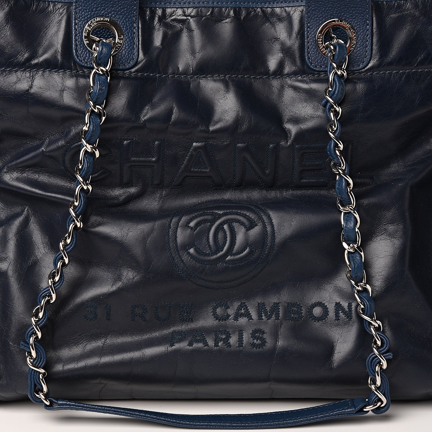 Chanel Glazed Calfskin Medium Deauville Tote Blue 10 of 10
