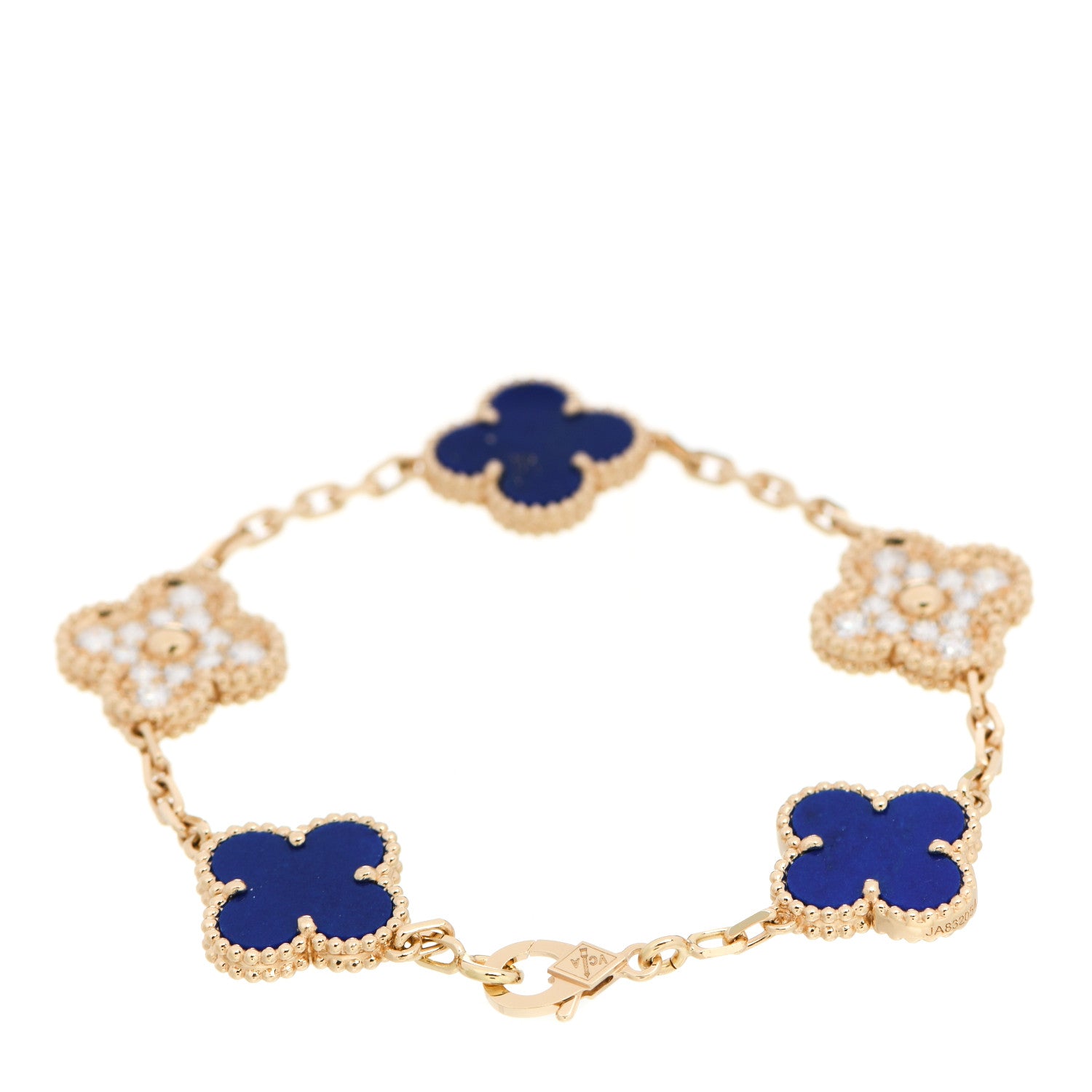 Van Cleef & Arpels 18K Yellow Gold Diamond Lapis Lazuli 5 Motifs Vintage Alhambra Bracelet 2 of 5