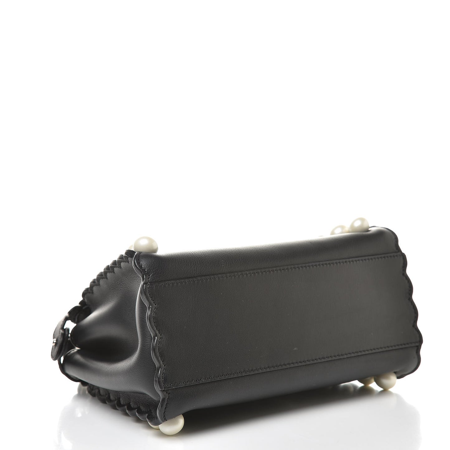 Vitello Seta Shiny Nappa Pearl Scallopped Studded Mini Peekaboo Iconic Satchel Black