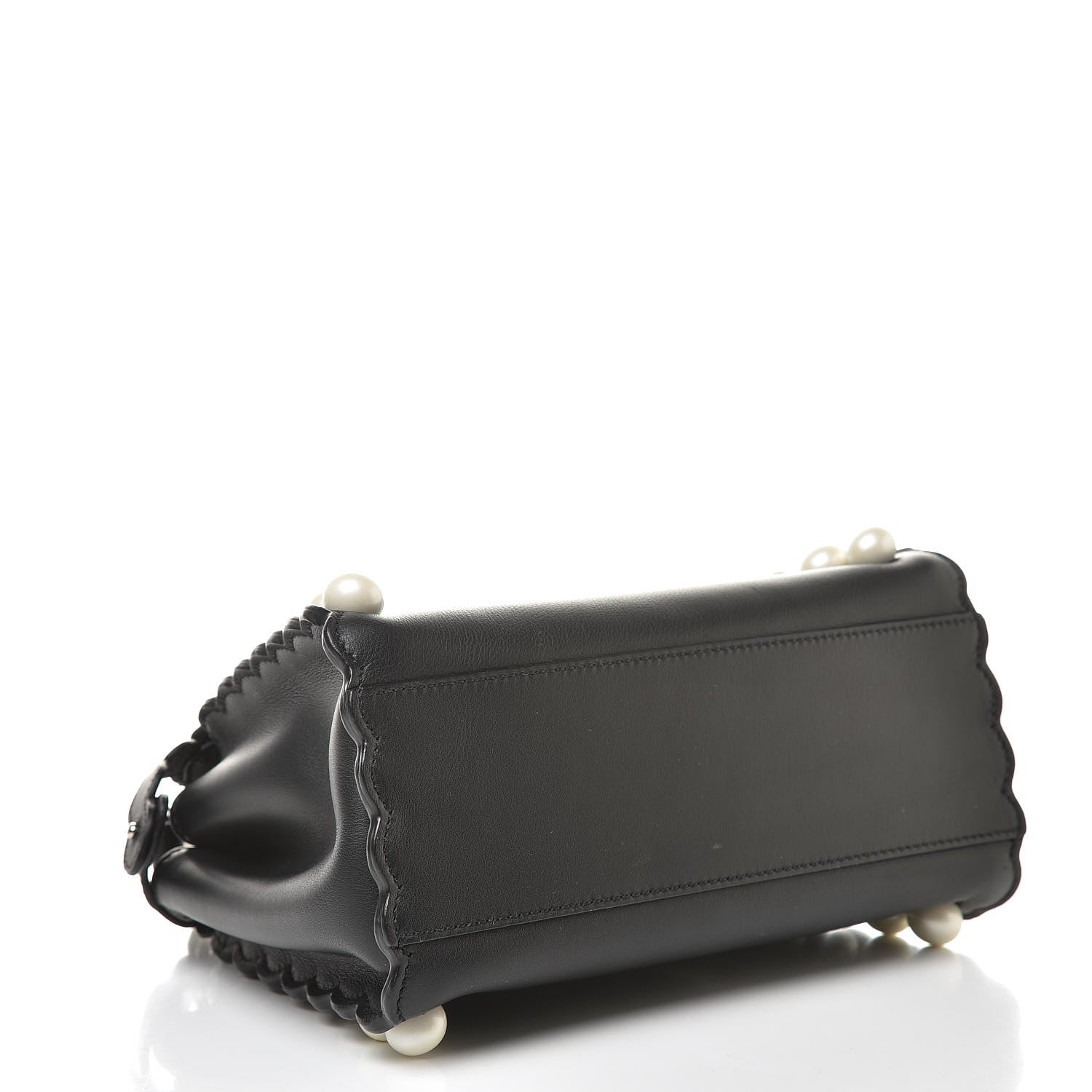 Fendi Vitello Seta Shiny Nappa Pearl Scallopped Studded Mini Peekaboo Iconic Satchel Black 4 of 13