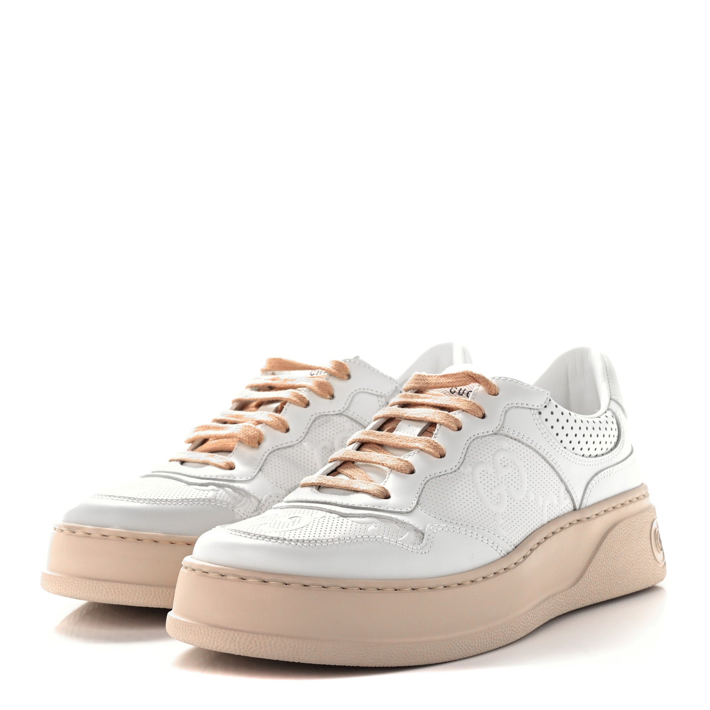 Calfskin GG Tennis Embossed Womens Platform 55mm Sneakers 38.5 White