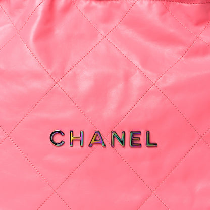 Chanel Shiny Calfskin Quilted Small Rainbow Metal Chanel 22 Coral Pink 4 of 12