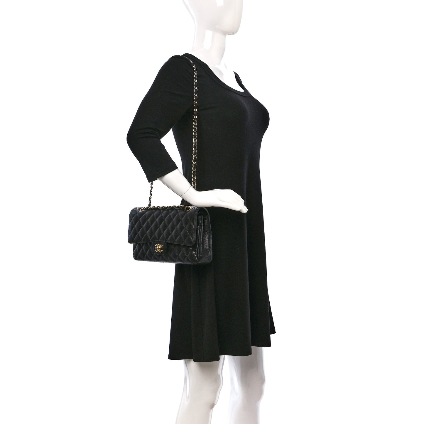 Caviar Quilted Medium Double Flap Black