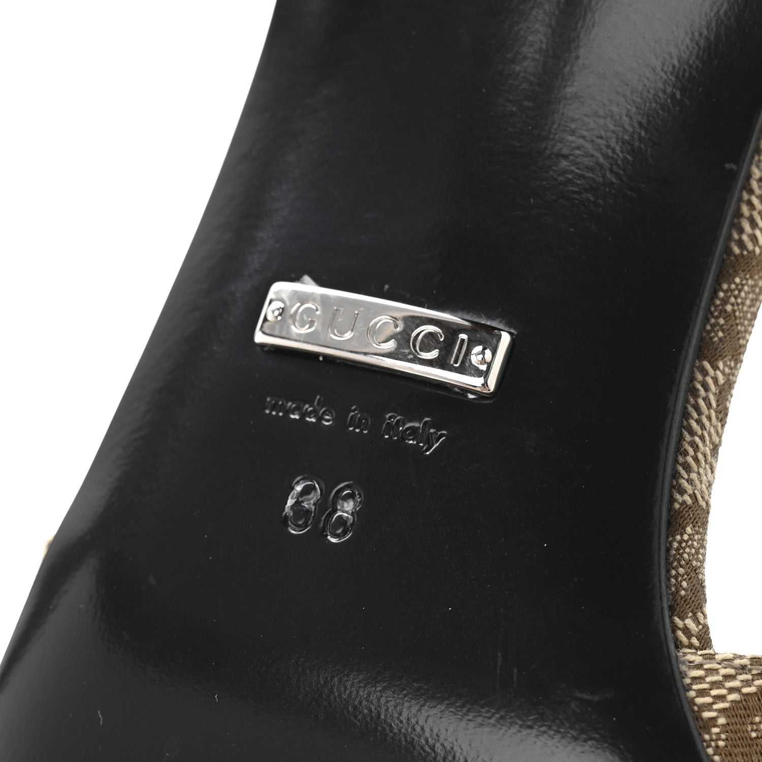 Gucci Monogram Malga Kid Square G 75mm Slingback Pumps 38 Beige Ebony New Acero 7 of 10