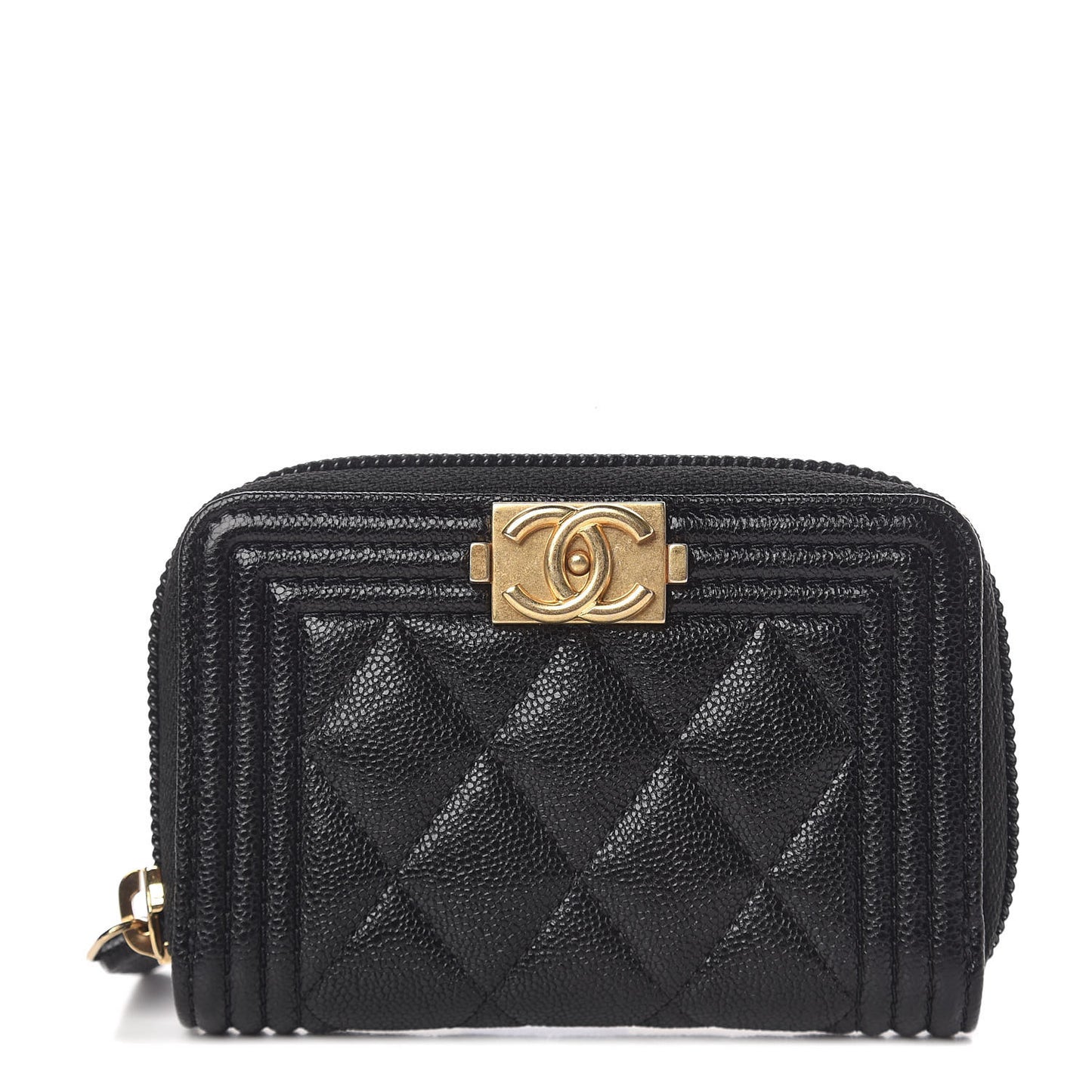 Caviar Quilted Boy Zip Around Coin Purse Wallet Black