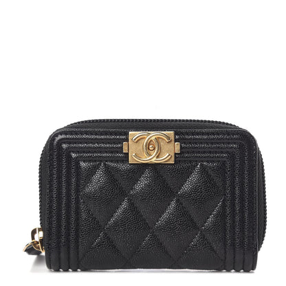 Chanel Caviar Quilted Boy Zip Around Coin Purse Wallet Black 1 of 8