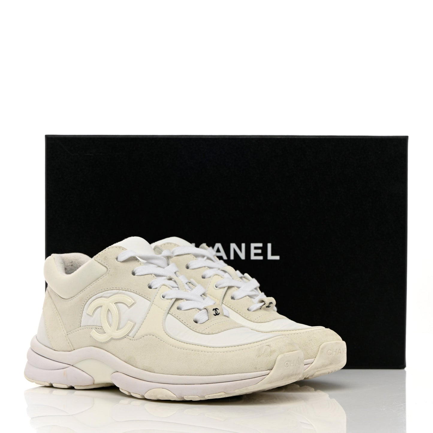 Suede Calfskin Fabric CC Sneakers 38 White