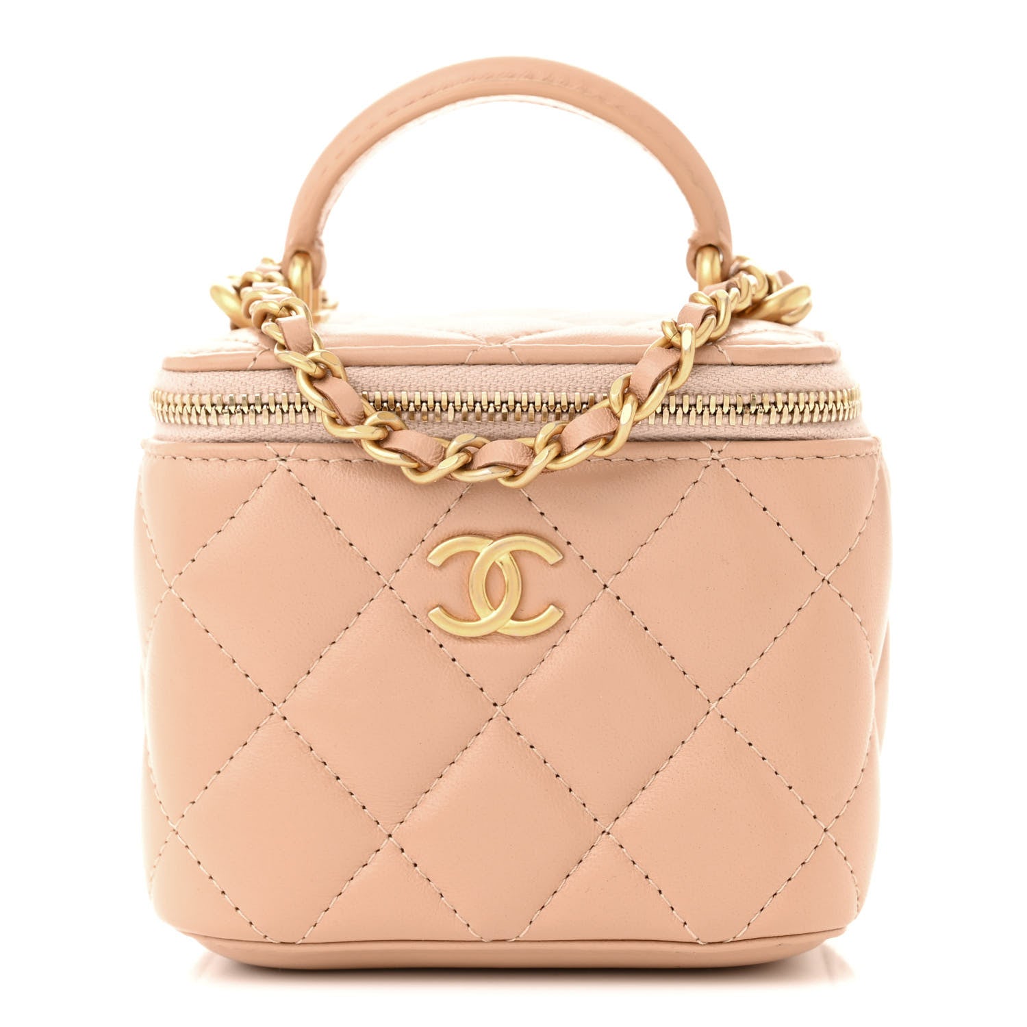 Chanel Lambskin Quilted Top Handle Mini Vanity Case With Chain Beige 1 of 13