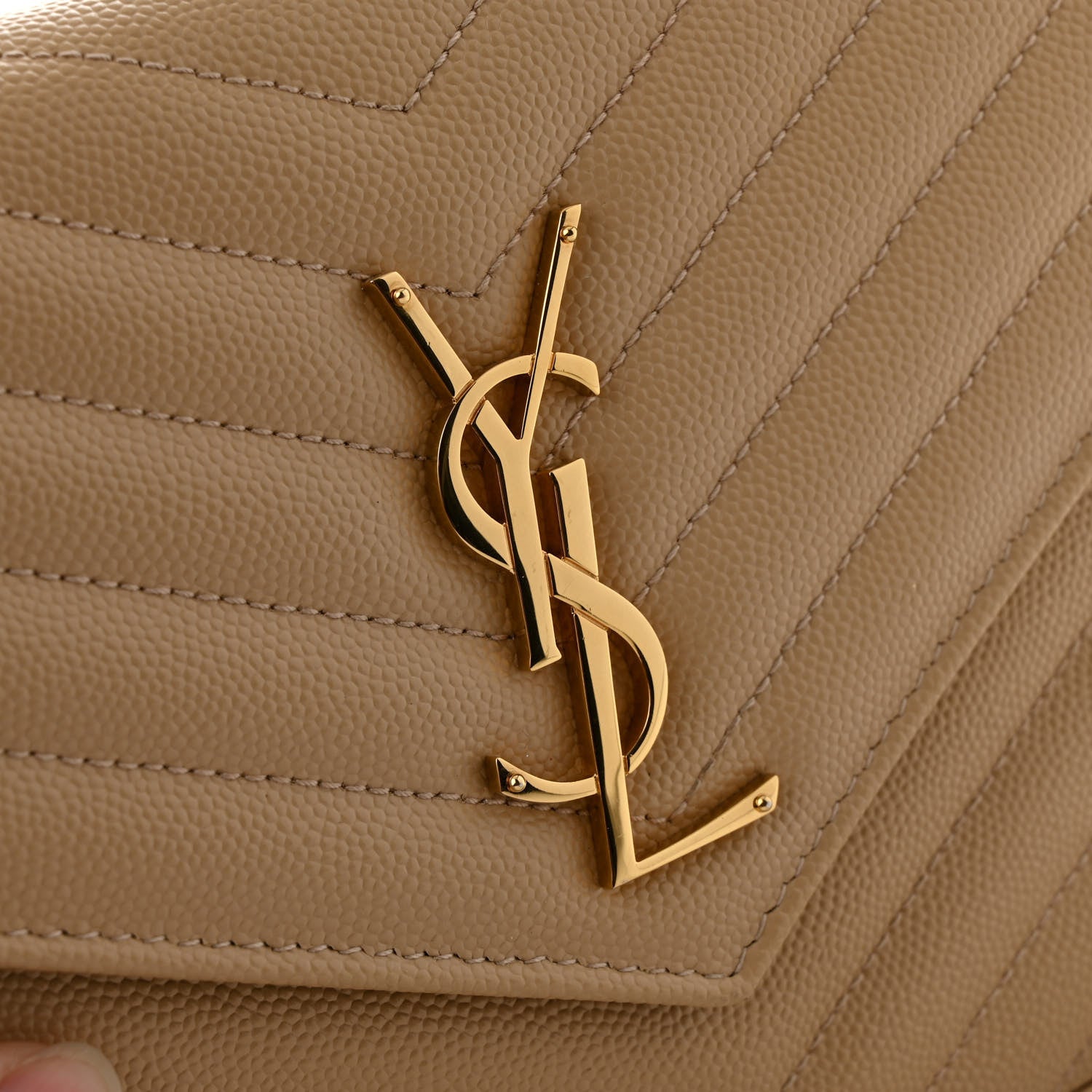 Saint Laurent Grain De Poudre Matelasse Chevron Monogram Chain Wallet Nude Powder 11 of 14