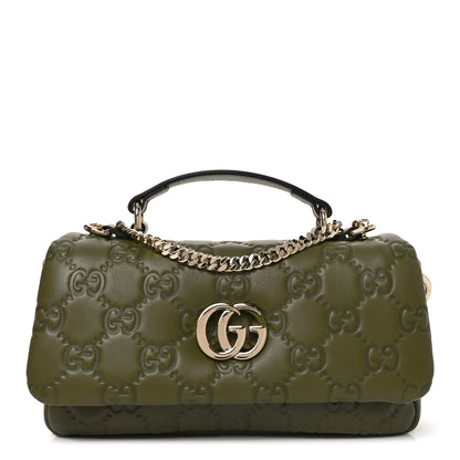 Gucci Lambskin Embossed Mini GG Milano Top Handle Shoulder Bag Green 1 of 10