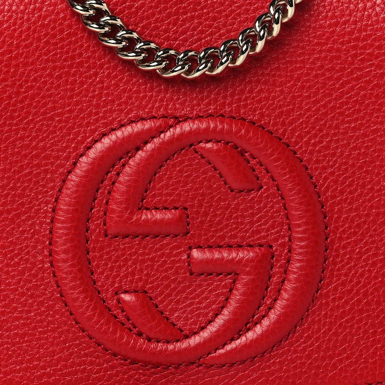 Gucci Pebbled Calfskin Medium Soho Flap Crossbody Vibrant Red 7 of 9