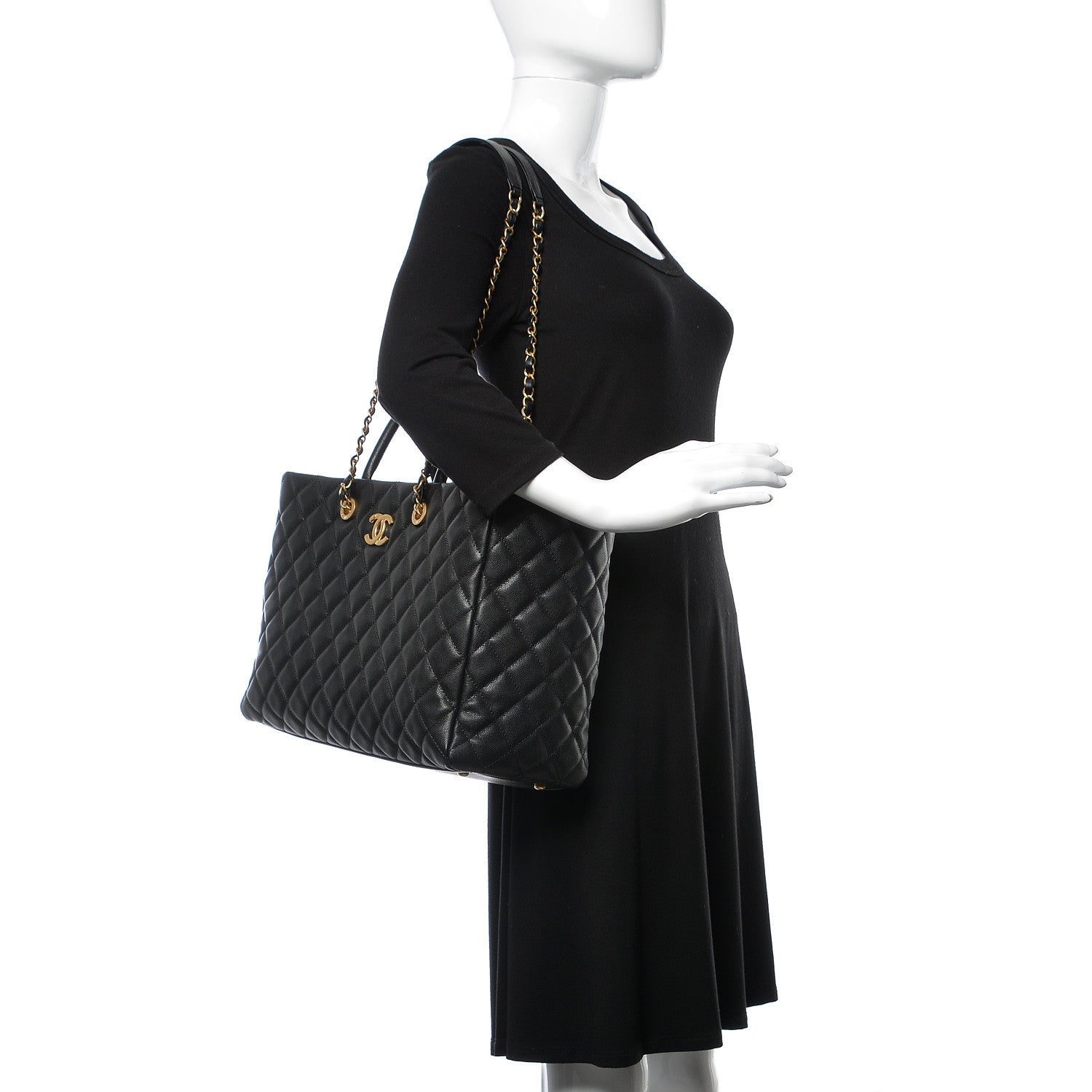 Chanel Caviar Quilted Large Coco Handle Shopping Tote Black 3 of 10