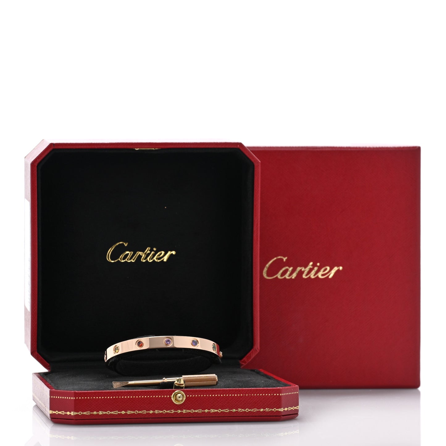 18K Pink Gold Sapphire Garnet Amethyst LOVE Bracelet 16