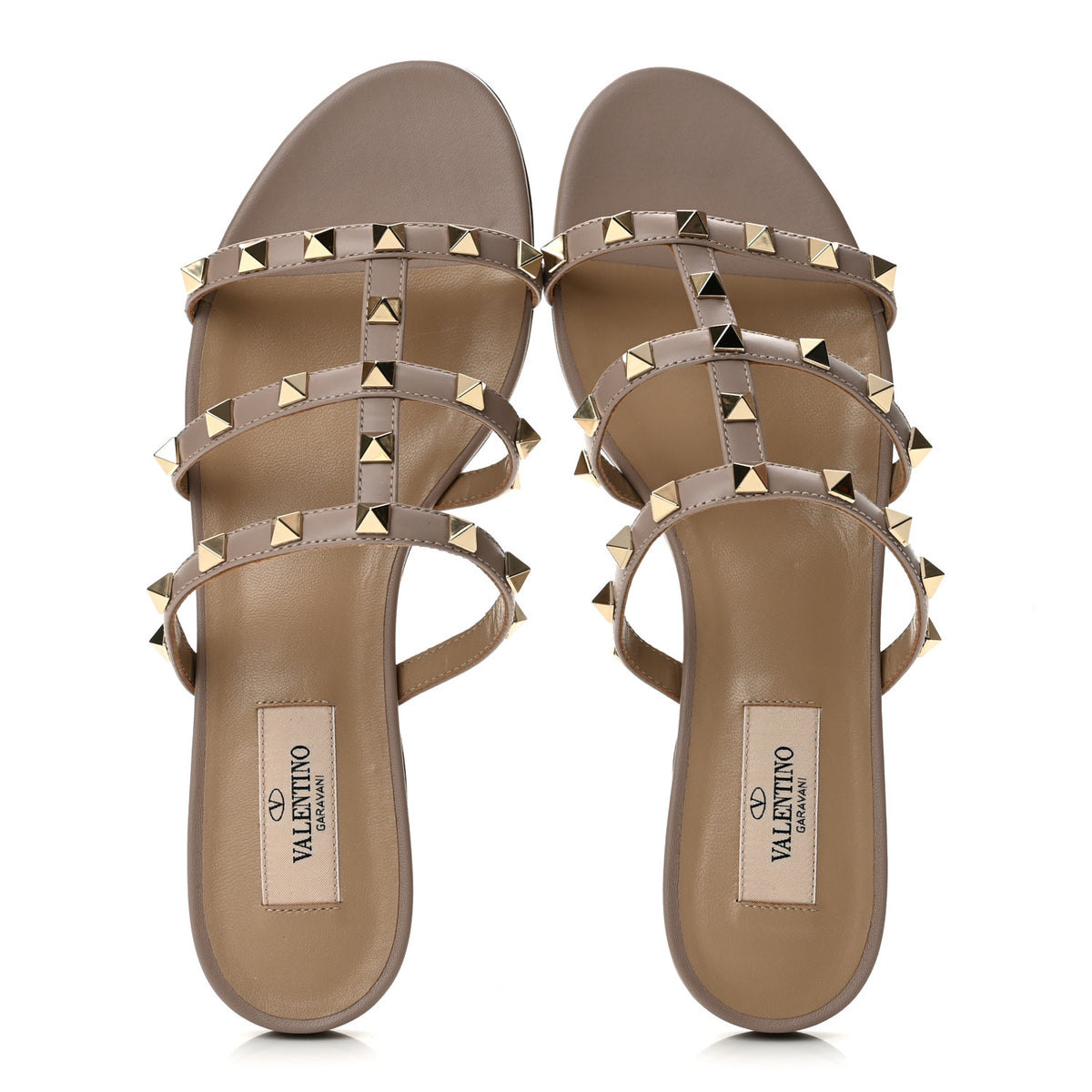 Valentino Garavani Calfskin Rockstud Caged Flat Slide Sandals 37 Poudre 2 of 10
