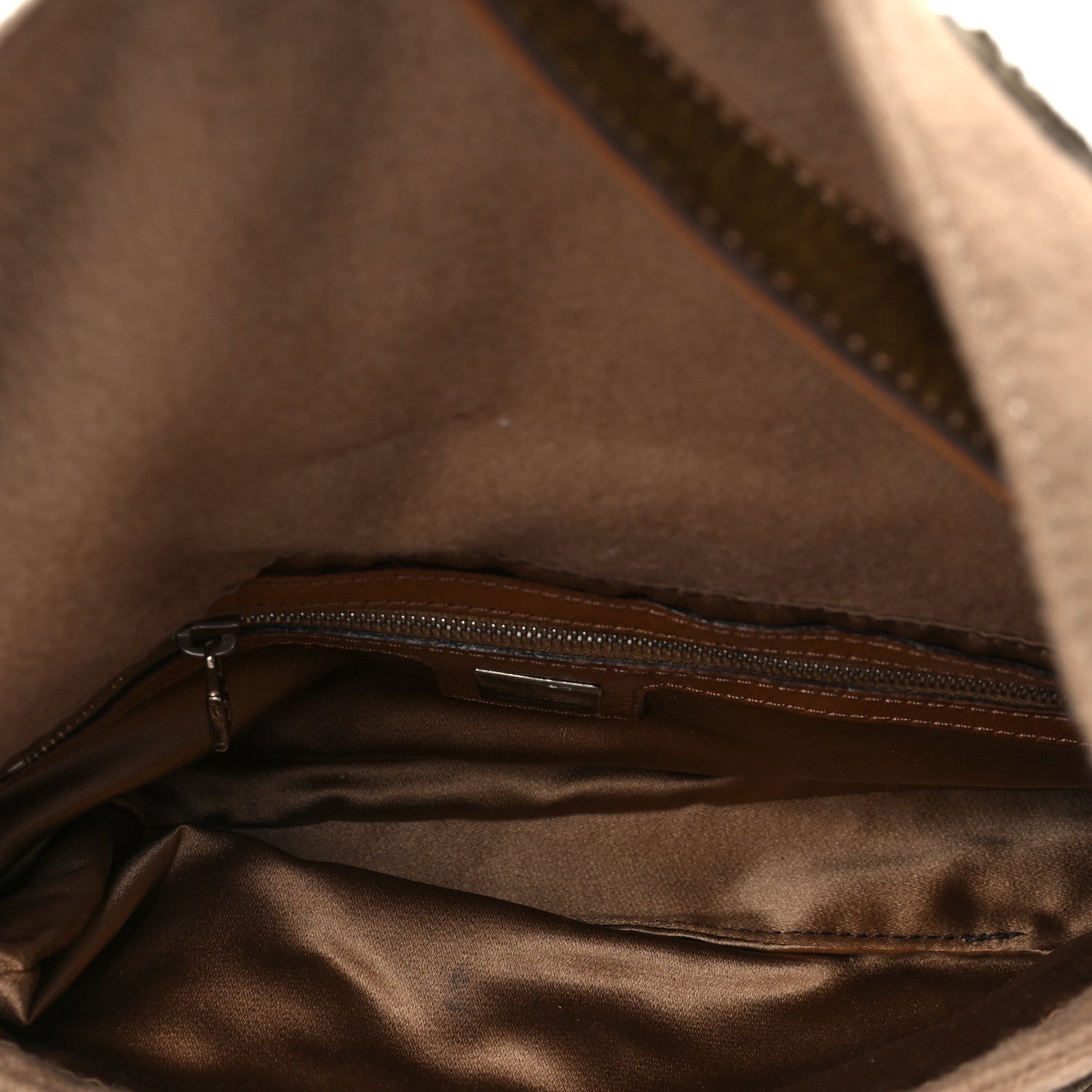 Fendi Wool Pony Hair Flower Applique Baguette Brown 4 of 6