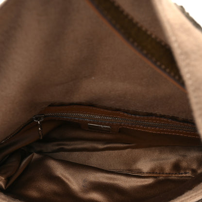Fendi Wool Pony Hair Flower Applique Baguette Brown 4 of 6