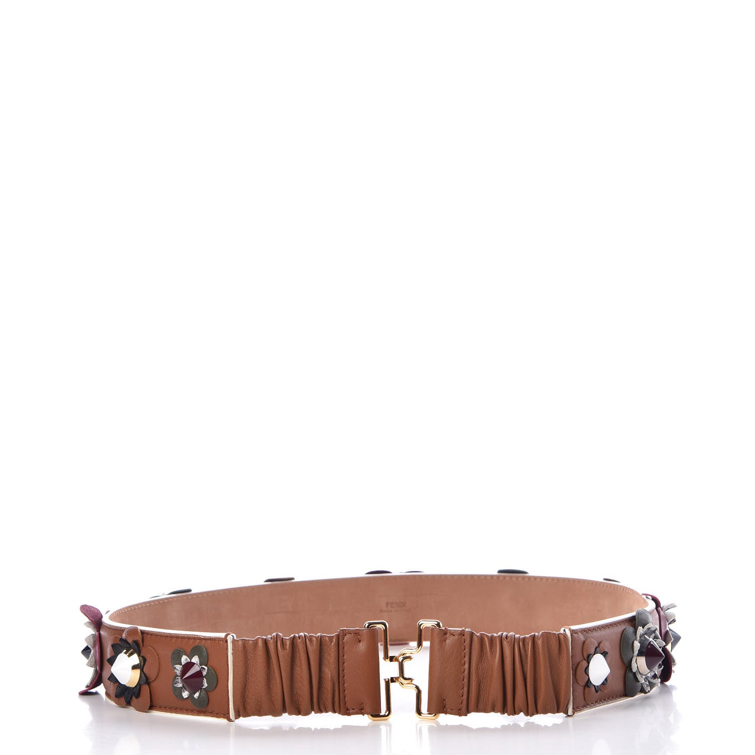Fendi Calfskin Flowerland Belt 85 30 Brown Multicolor 3 of 5