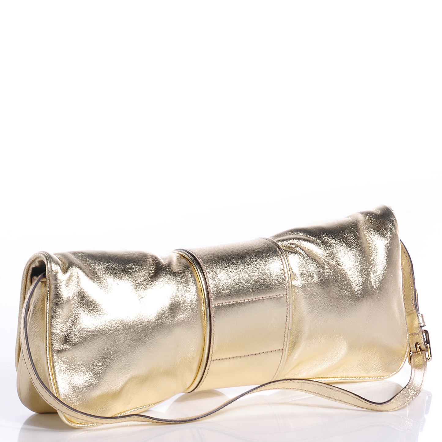Leather Papillon Crest Evening Bag Metallic Gold