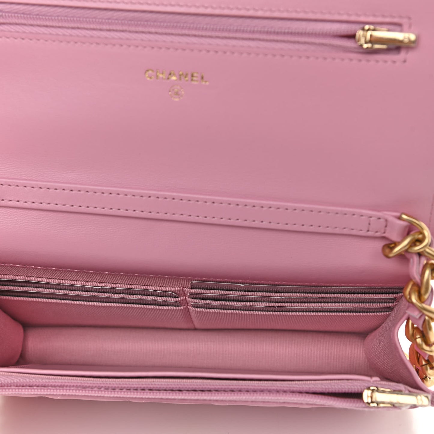 Lambskin Resin Quilted Wallet On Chain WOC Dark Pink