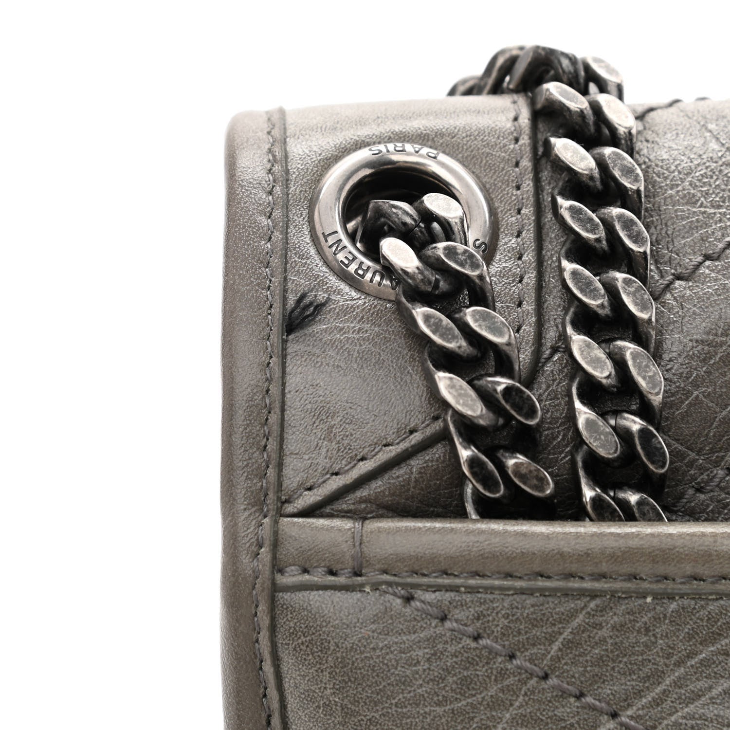 Saint Laurent Crinkled Calfskin Matelasse Monogram Medium Niki Chain Satchel Dark Chocolate 16 of 16