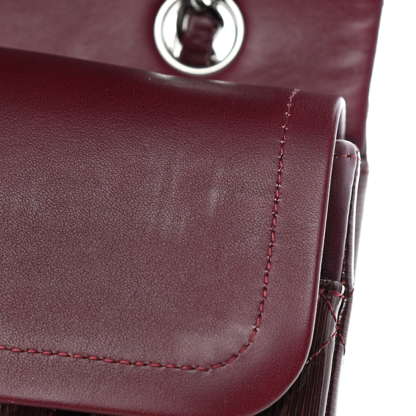 Striated Patent Quilted Medium Double Flap Burgundy