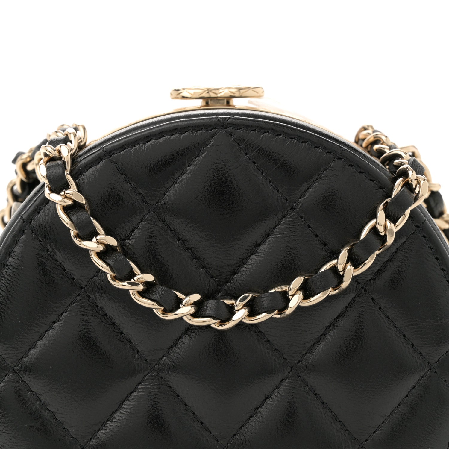 Chanel Metal Lambskin Quilted Round Lock Frame Vanity Clutch With Chain Black 8 of 11