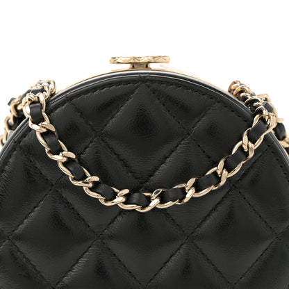 Chanel Metal Lambskin Quilted Round Lock Frame Vanity Clutch With Chain Black 8 of 11