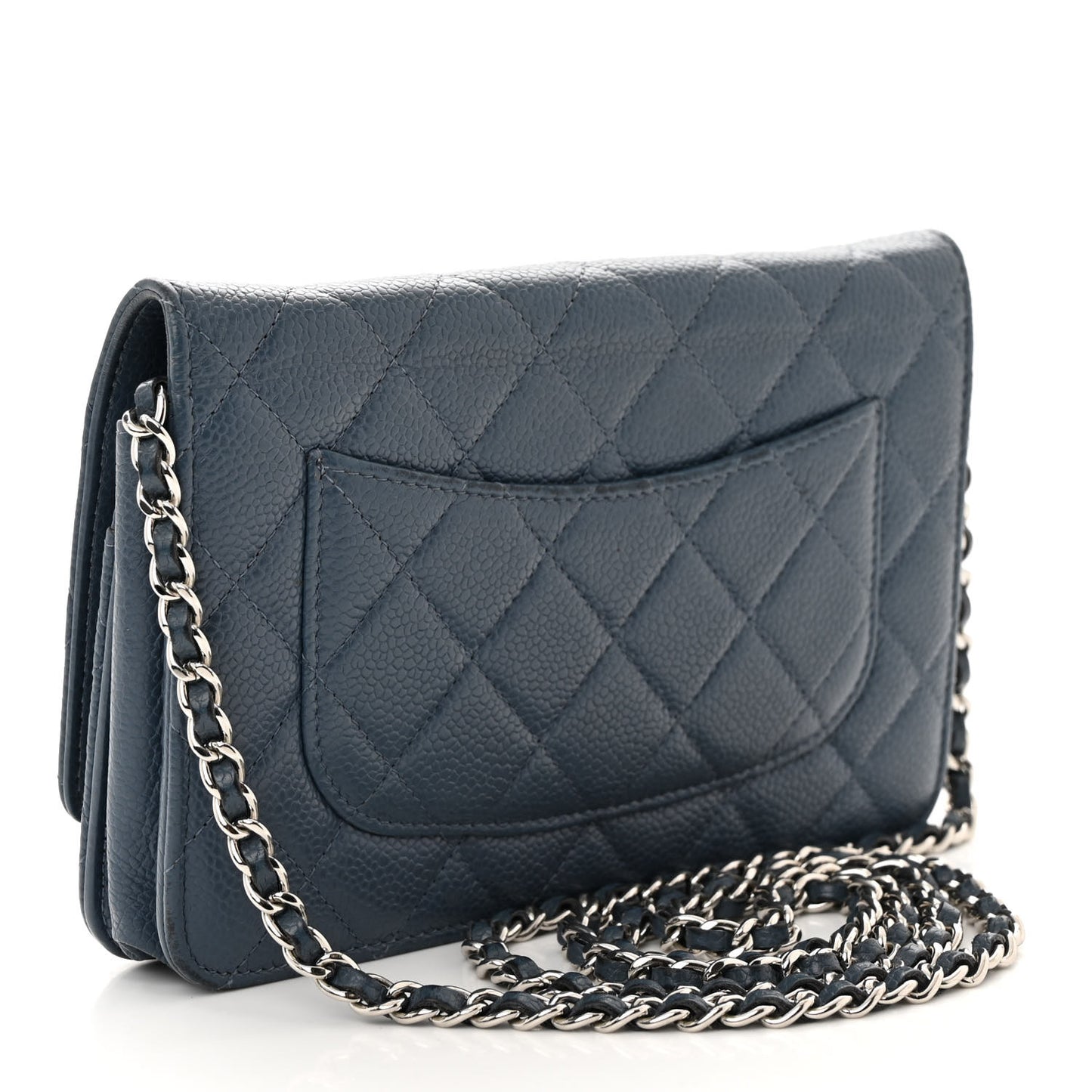 Caviar Quilted Wallet on Chain WOC Blue