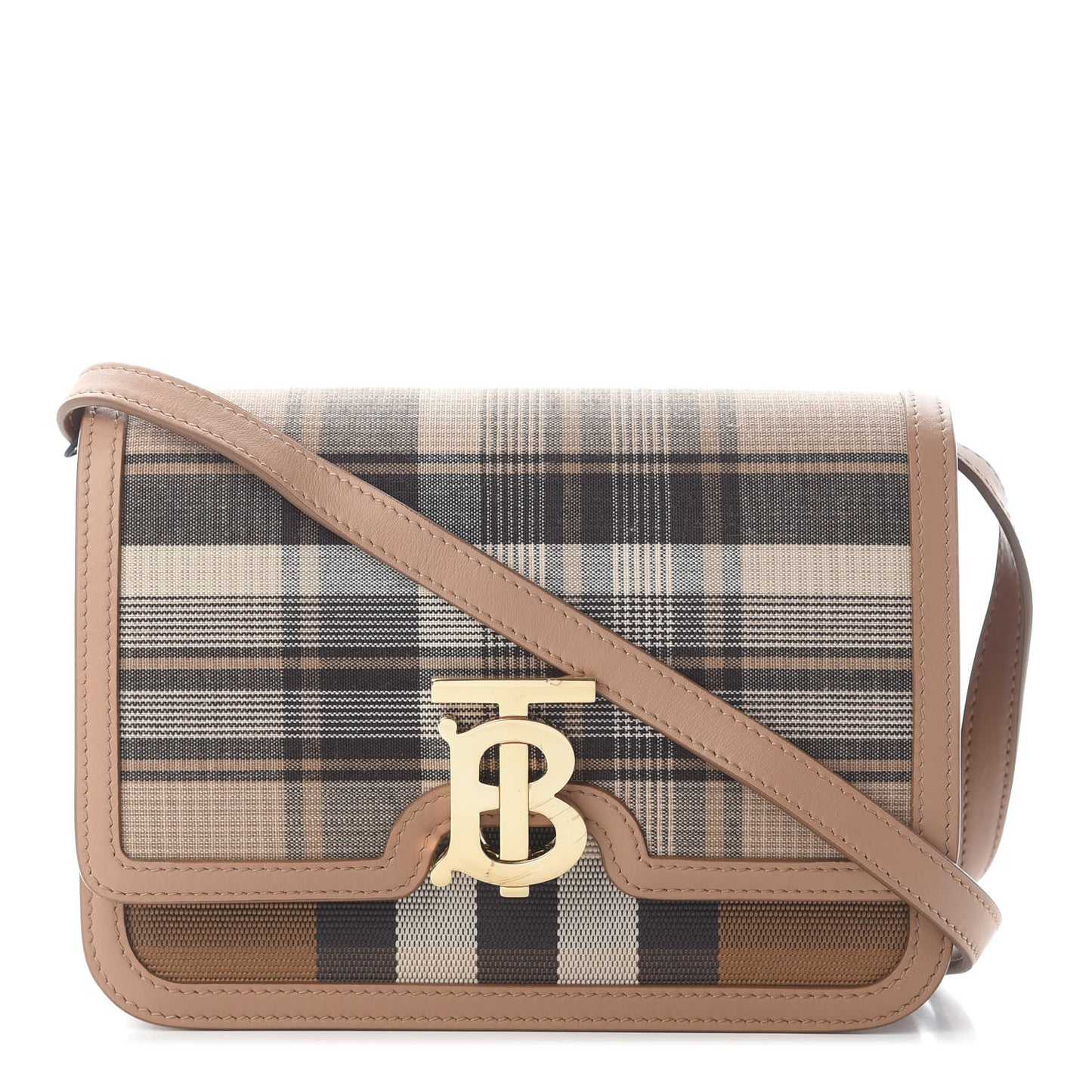 Calfskin Tartan Print Small TB Bag Light Fawn