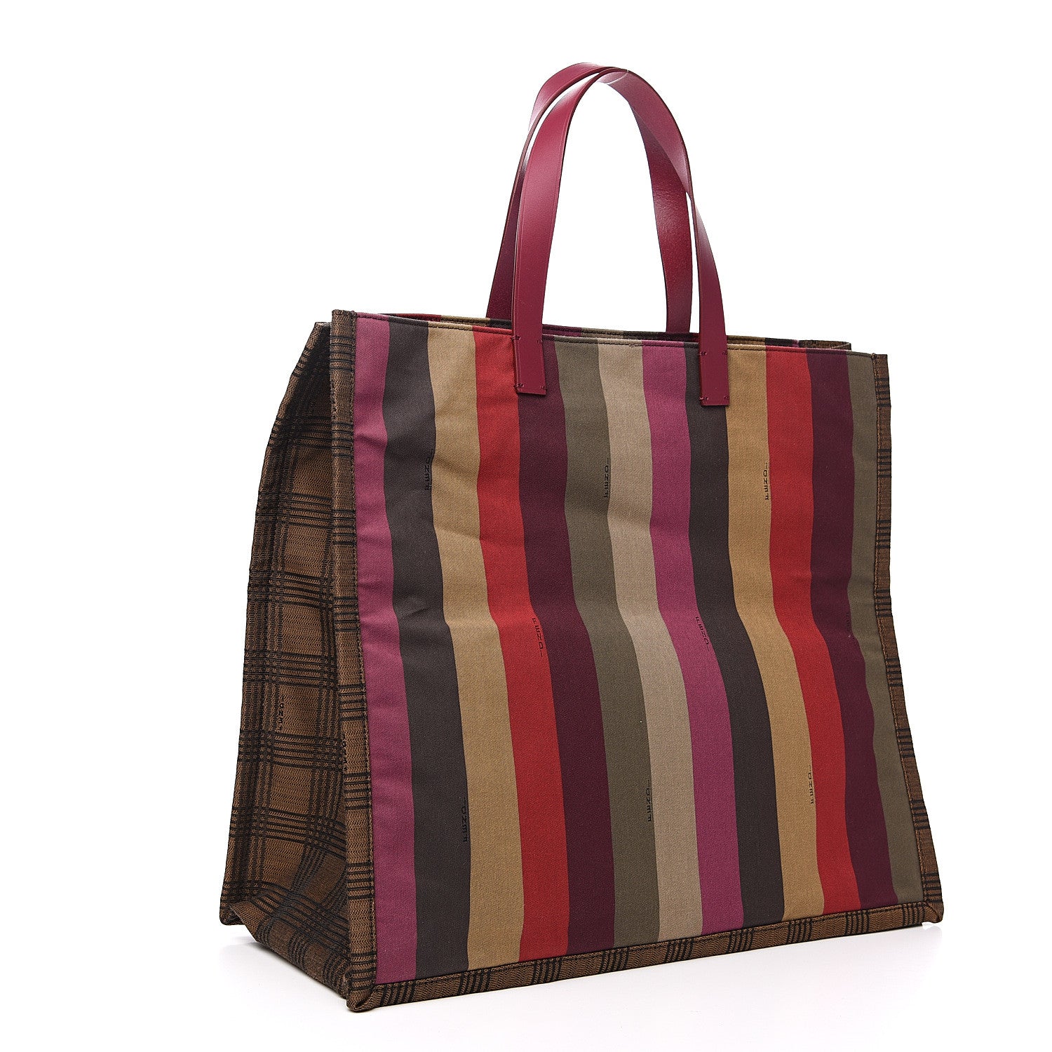 Fendi Pequin Striped Shopping Tote Bordeaux Multicolor Tobacco Lampone 2 of 10