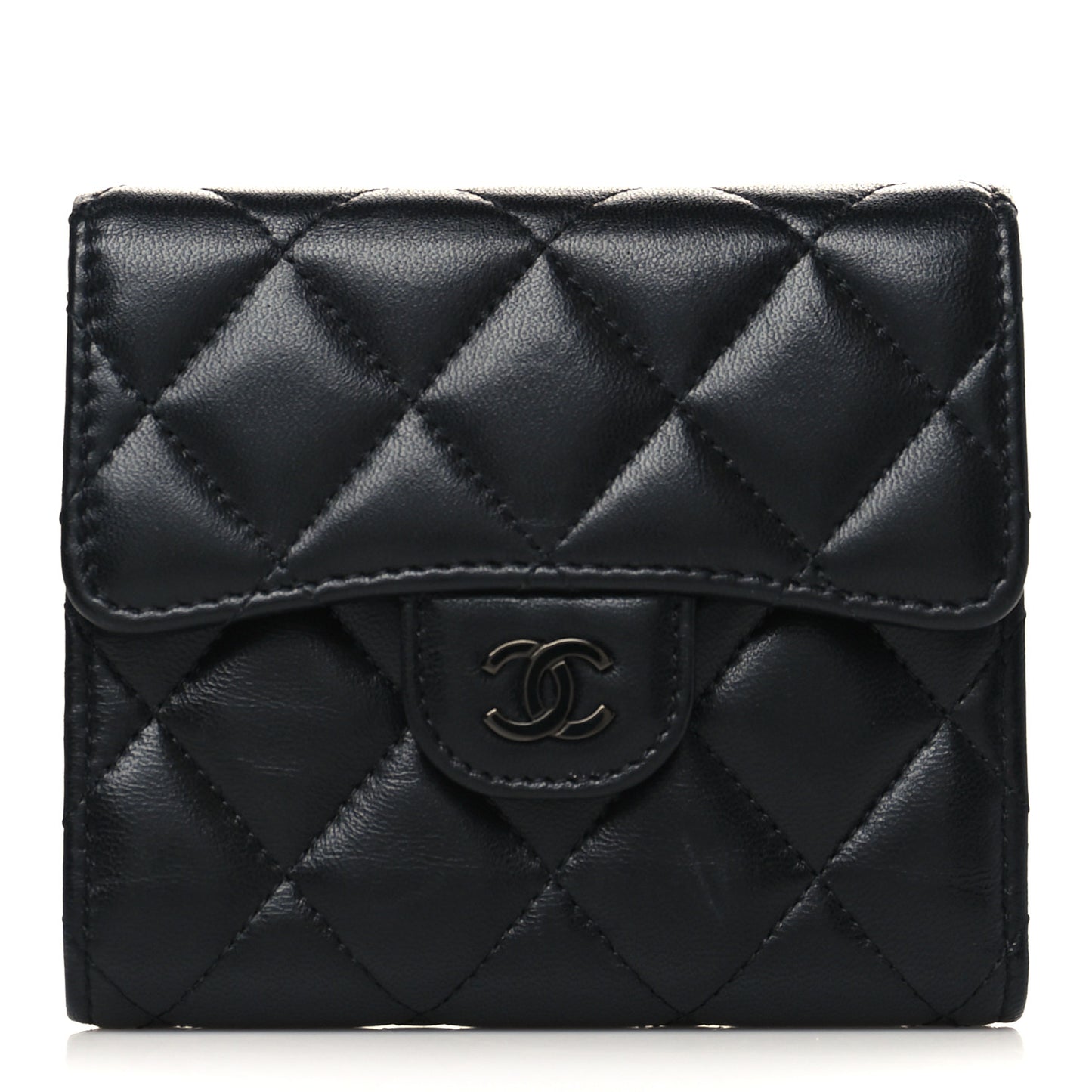 Lambskin Quilted Compact Flap Wallet So Black
