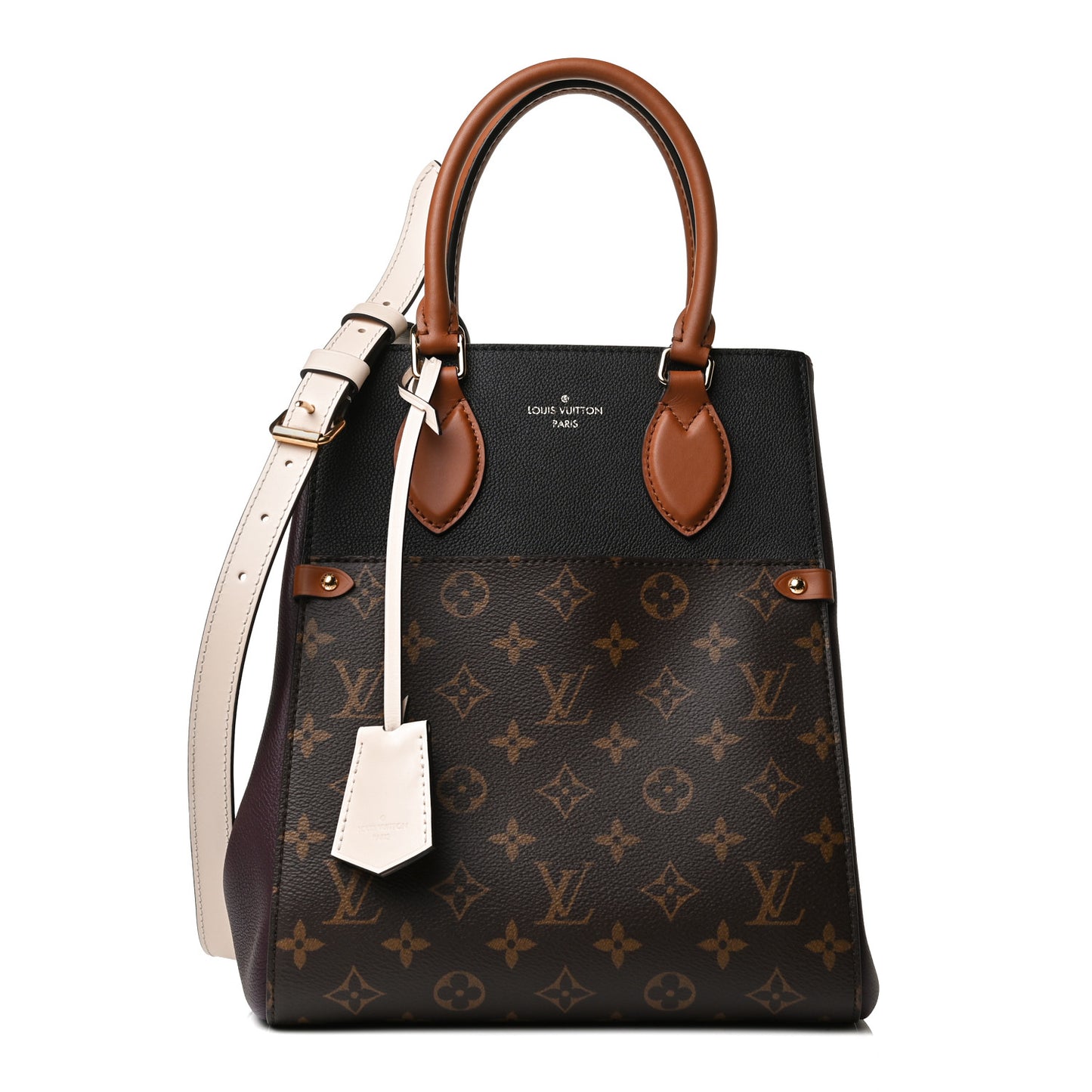 Calfskin Monogram Fold Tote MM Black Wine Cream