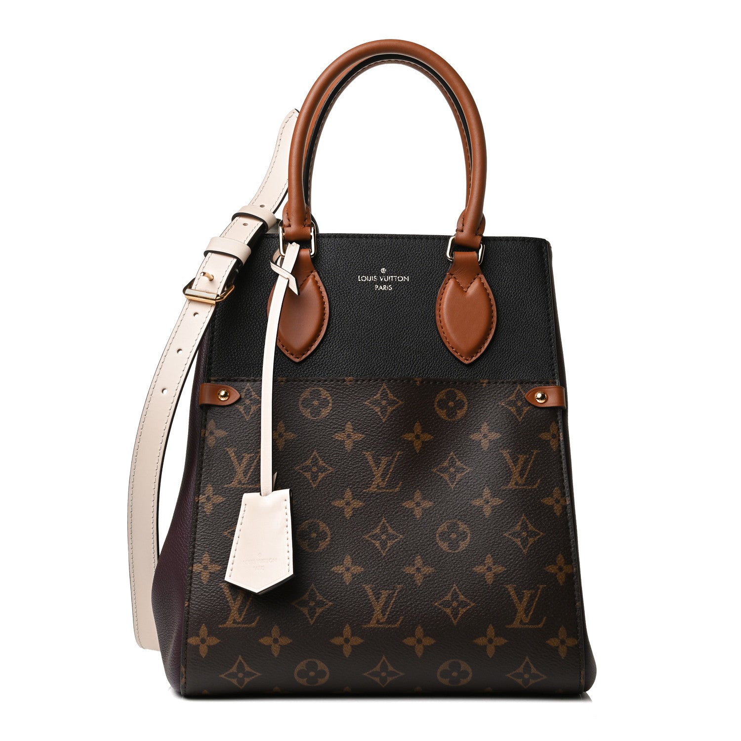 Louis Vuitton Calfskin Monogram Fold Tote MM Black Wine Cream 1 of 15