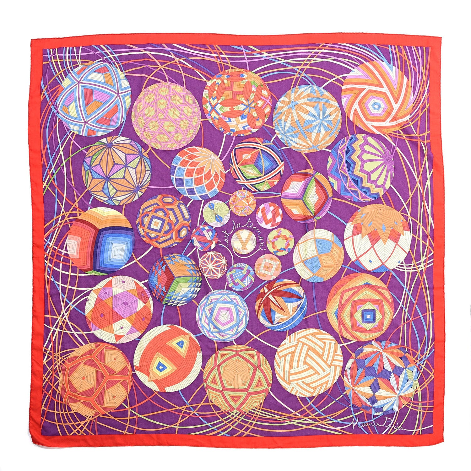 Hermes Cashmere Silk l' Art Du Temari Shawl 140 1 of 7