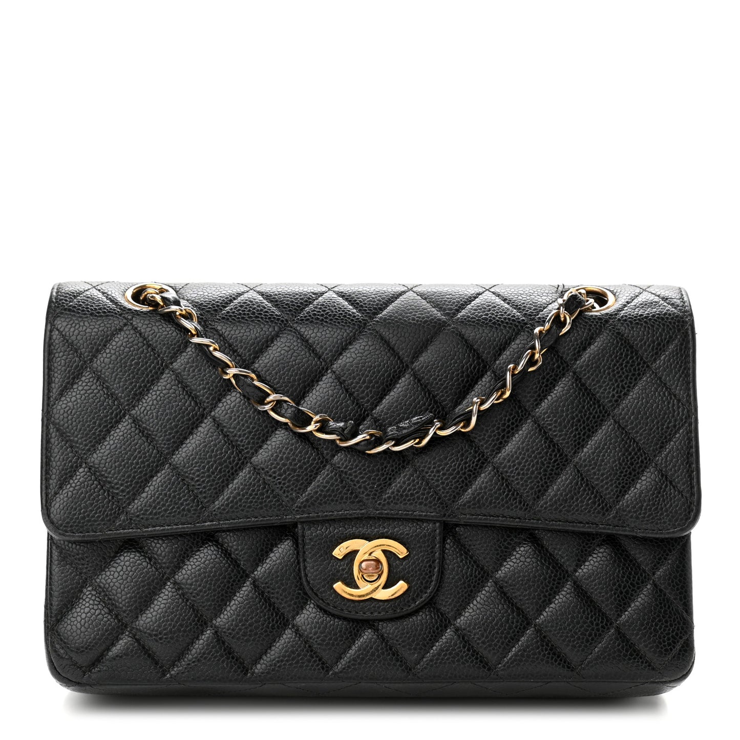 Caviar Quilted Medium Double Flap Black