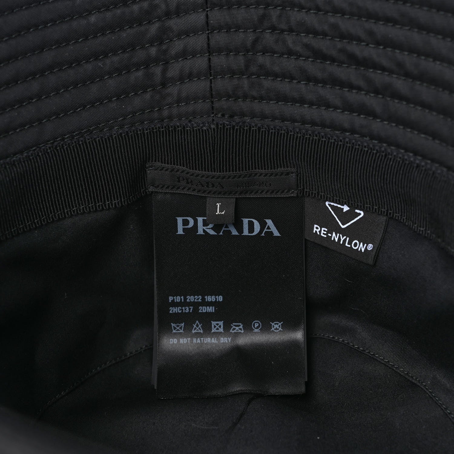 Prada Re-Nylon Metal Triangle Logo Mens Bucket Hat L Black 8 of 8