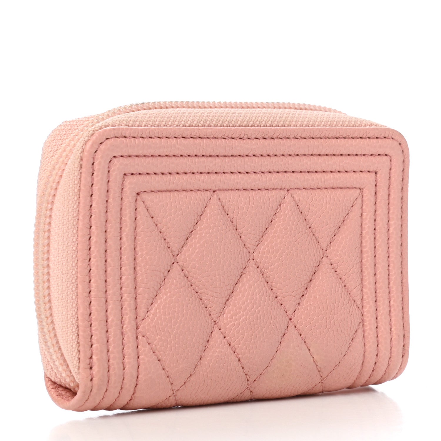 Chanel Caviar Quilted Boy Zip Around Coin Purse Wallet Light Pink 3 of 13