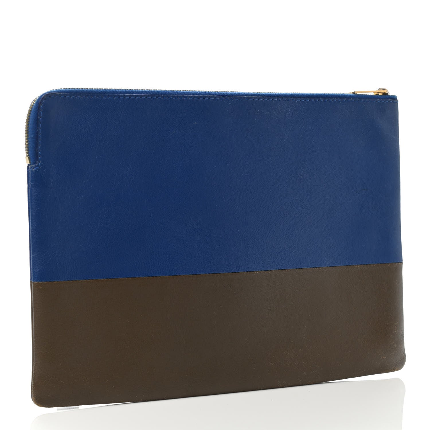 Celine Lambskin Bi-Color Solo Clutch Pouch Royal Blue Brown 2 of 4