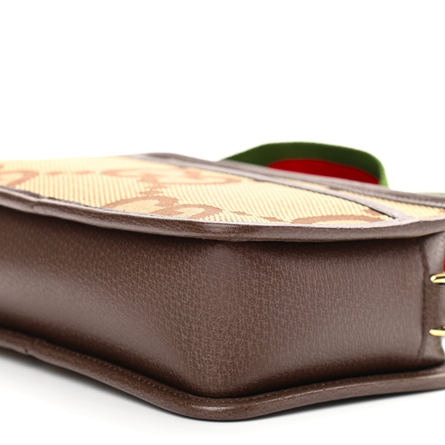 Monogram Jumbo GG Textured Dollar Calfskin Web Mini Crossbody Bag Camel Ebony New Acero