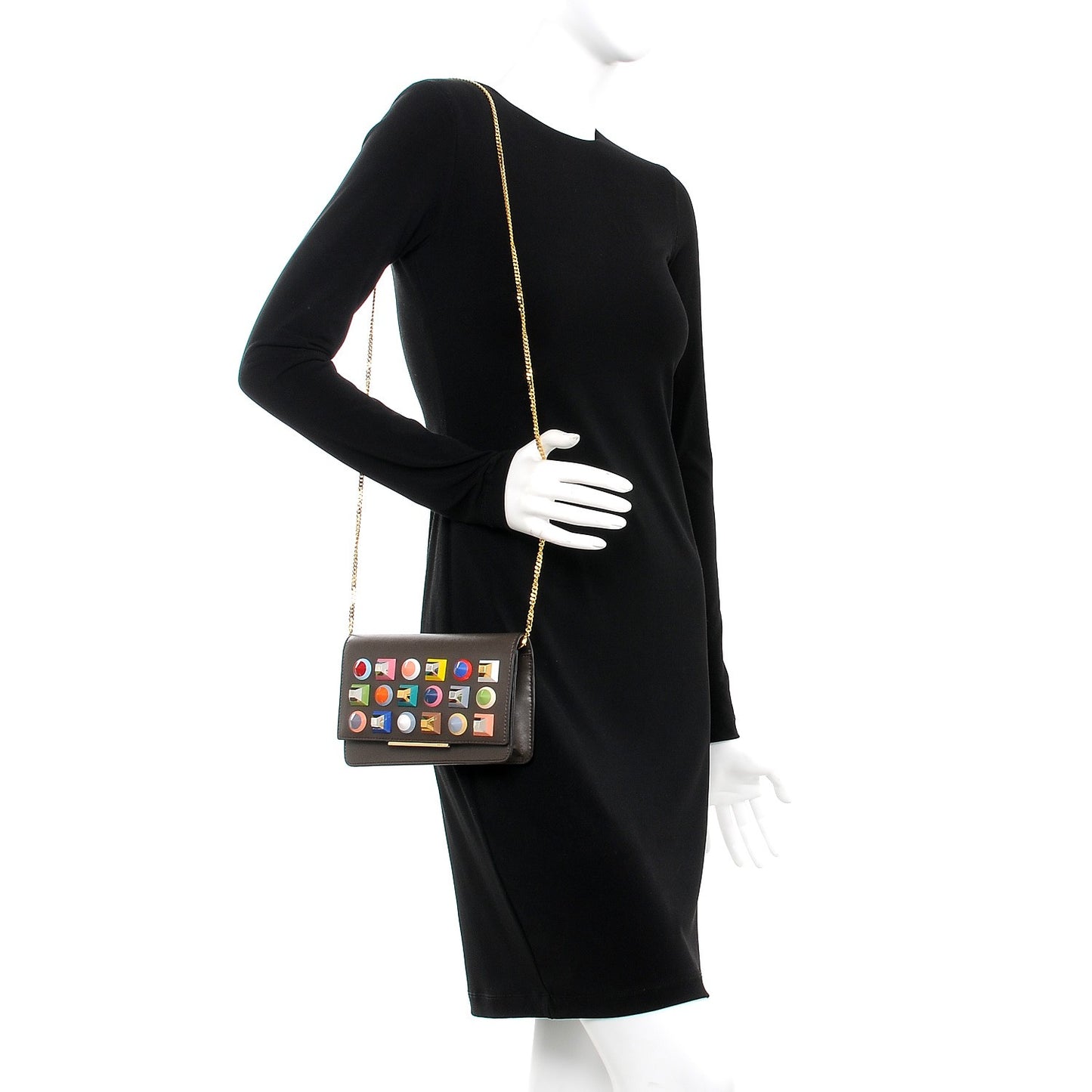 Vitello Liberty Studded Tube Wallet On Chain Carbone Multicolor