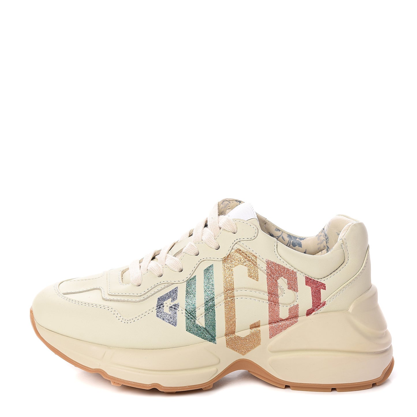 Calfskin Glitter Game Logo Womens Rhyton Sneakers 36 Mystic White