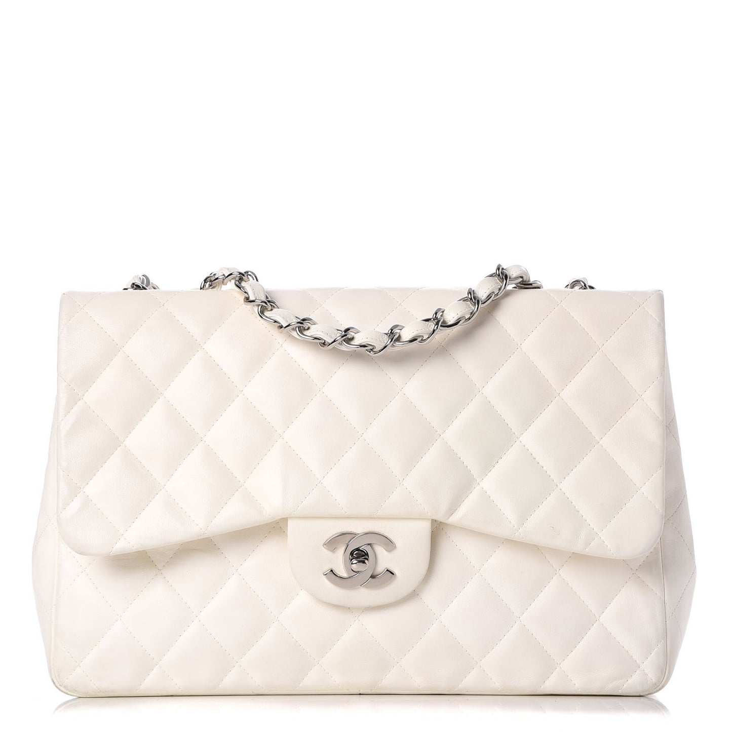 Lambskin Quilted Jumbo Single Flap White