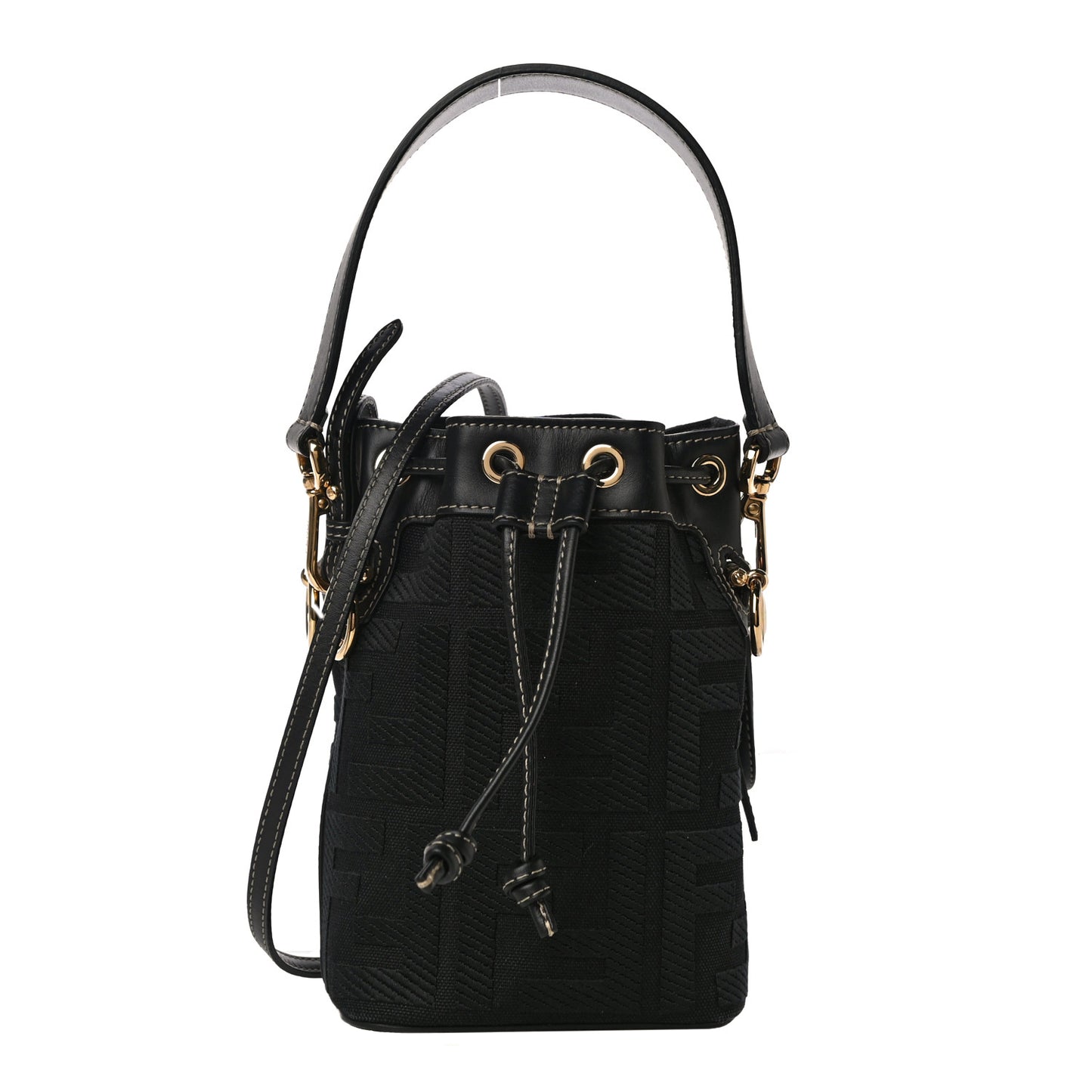 Canvas Vitello King F is Fendi FF Embroidered Mini Mon Tresor Bucket Bag Black