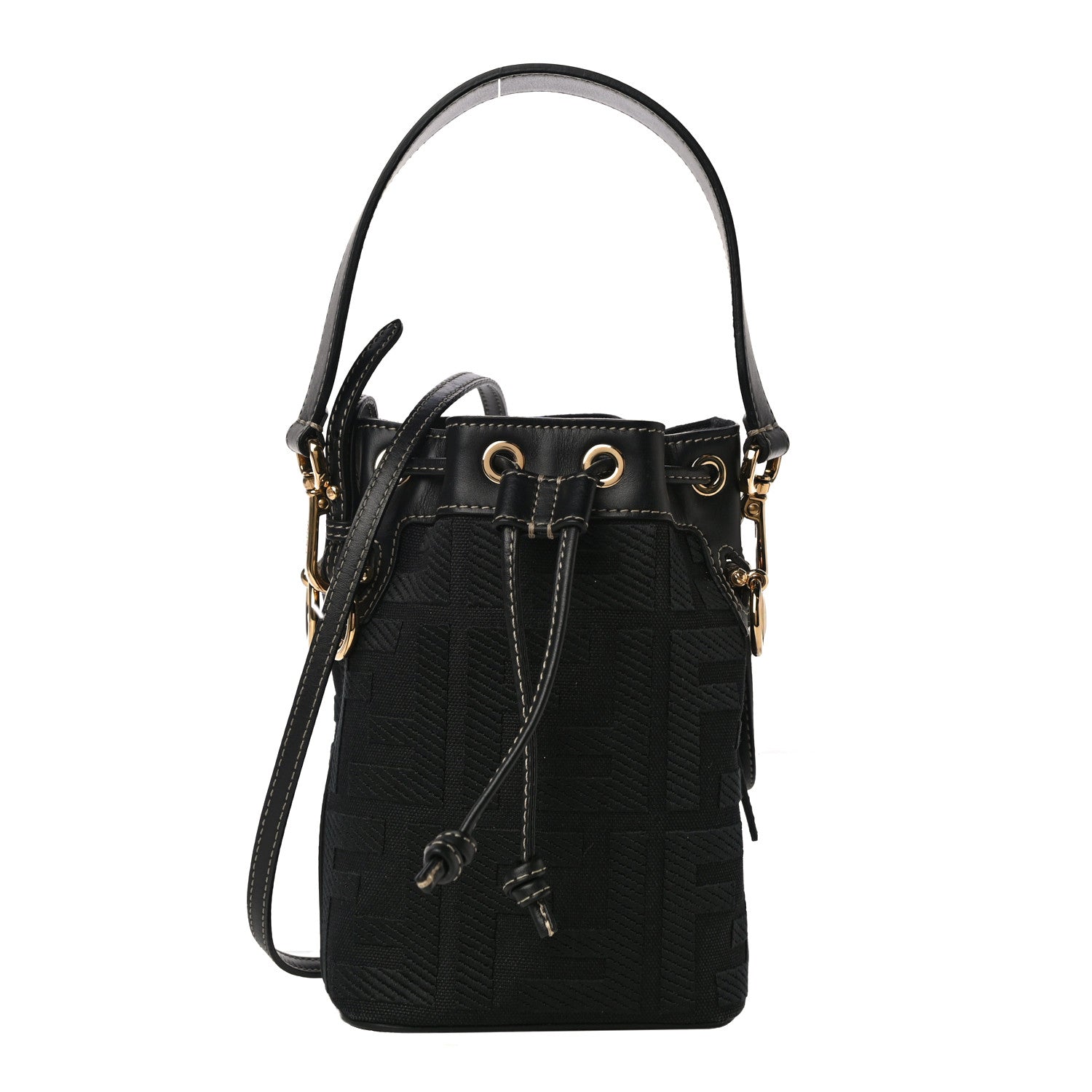 Fendi Canvas Vitello King F is Fendi FF Embroidered Mini Mon Tresor Bucket Bag Black 1 of 9