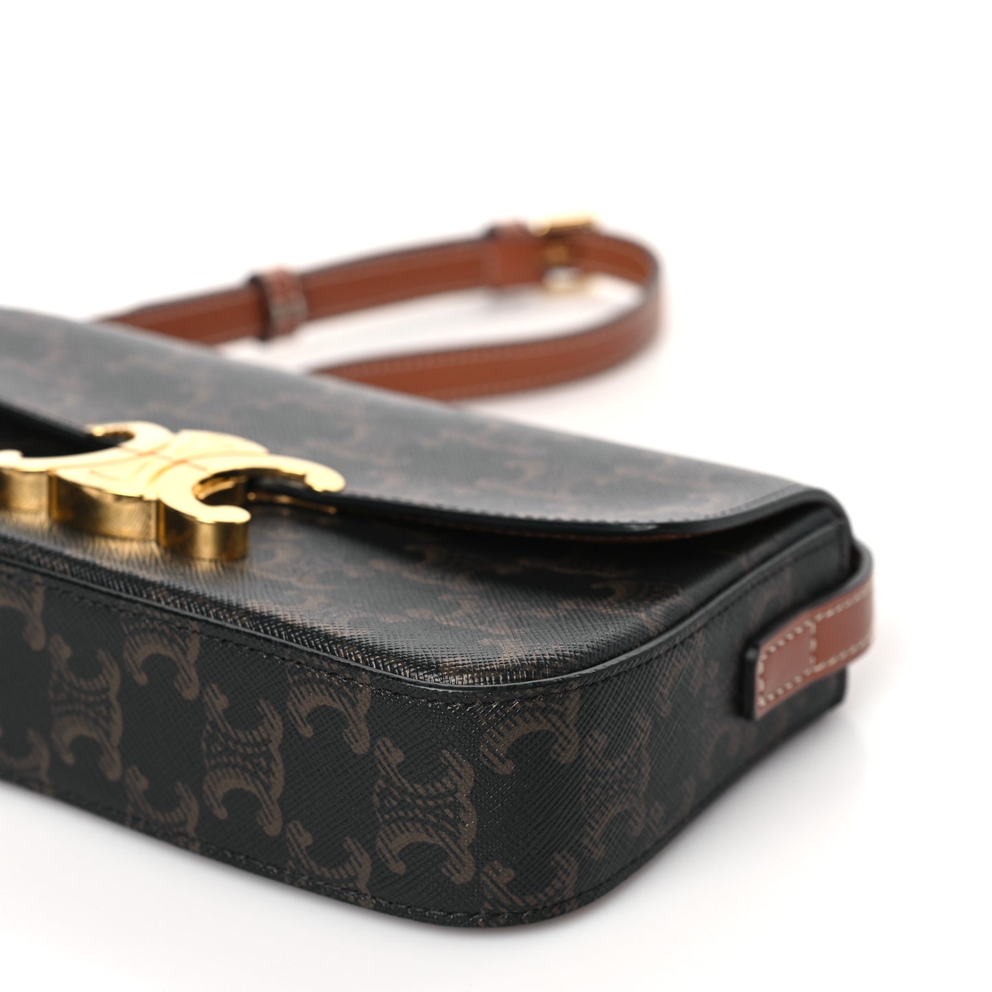 Canvas Calfskin Triomphe Shoulder Bag Tan