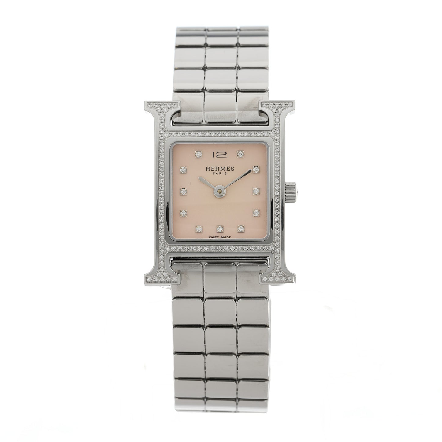 Stainless Steel Diamond Bezel Mother of Pearl 21mm Heure H Hour Quartz Watch
