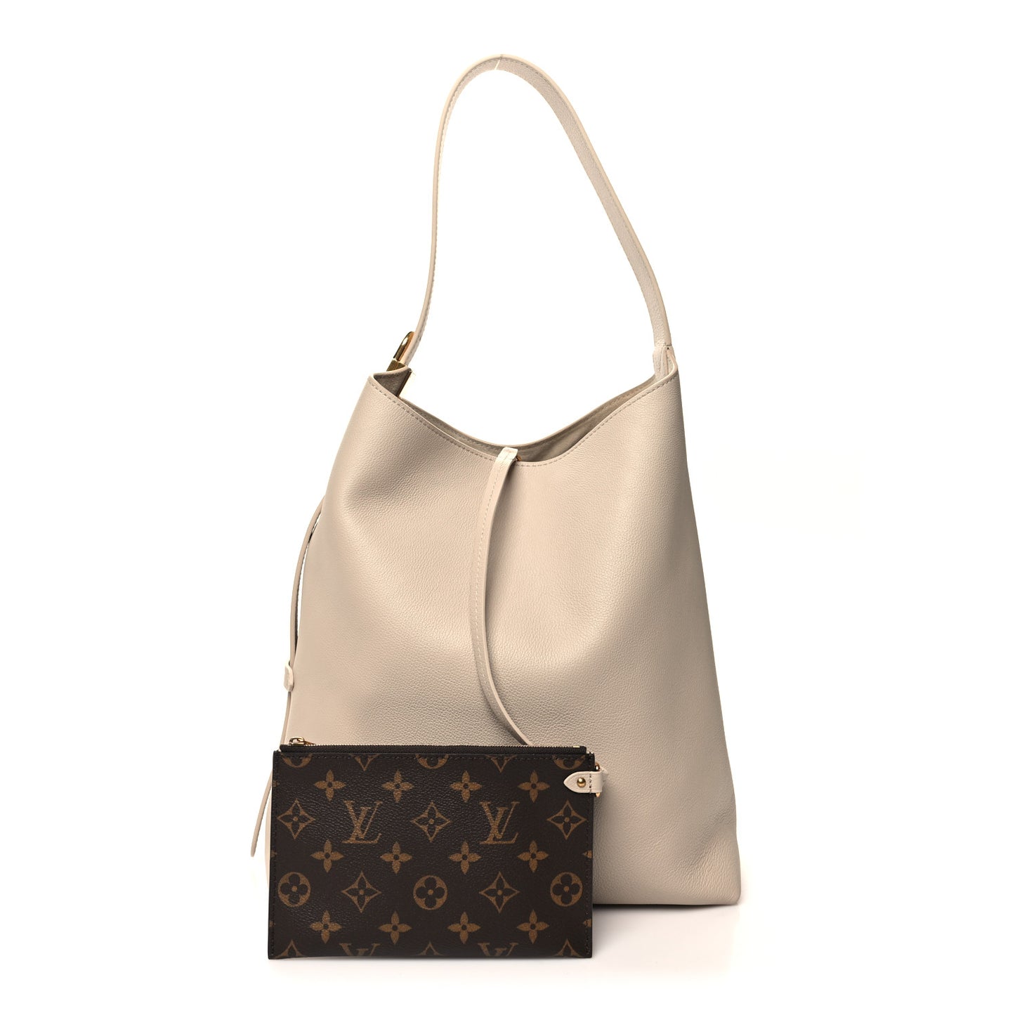 LOUIS VUITTON Grained Calfskin Low Key Hobo MM Limestone