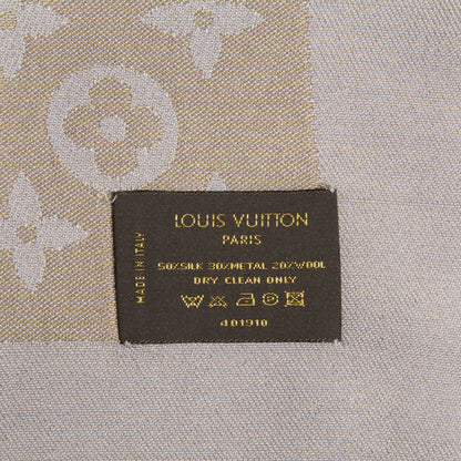 Louis Vuitton Silk Wool Monogram Shine Shawl Beige 5 of 8