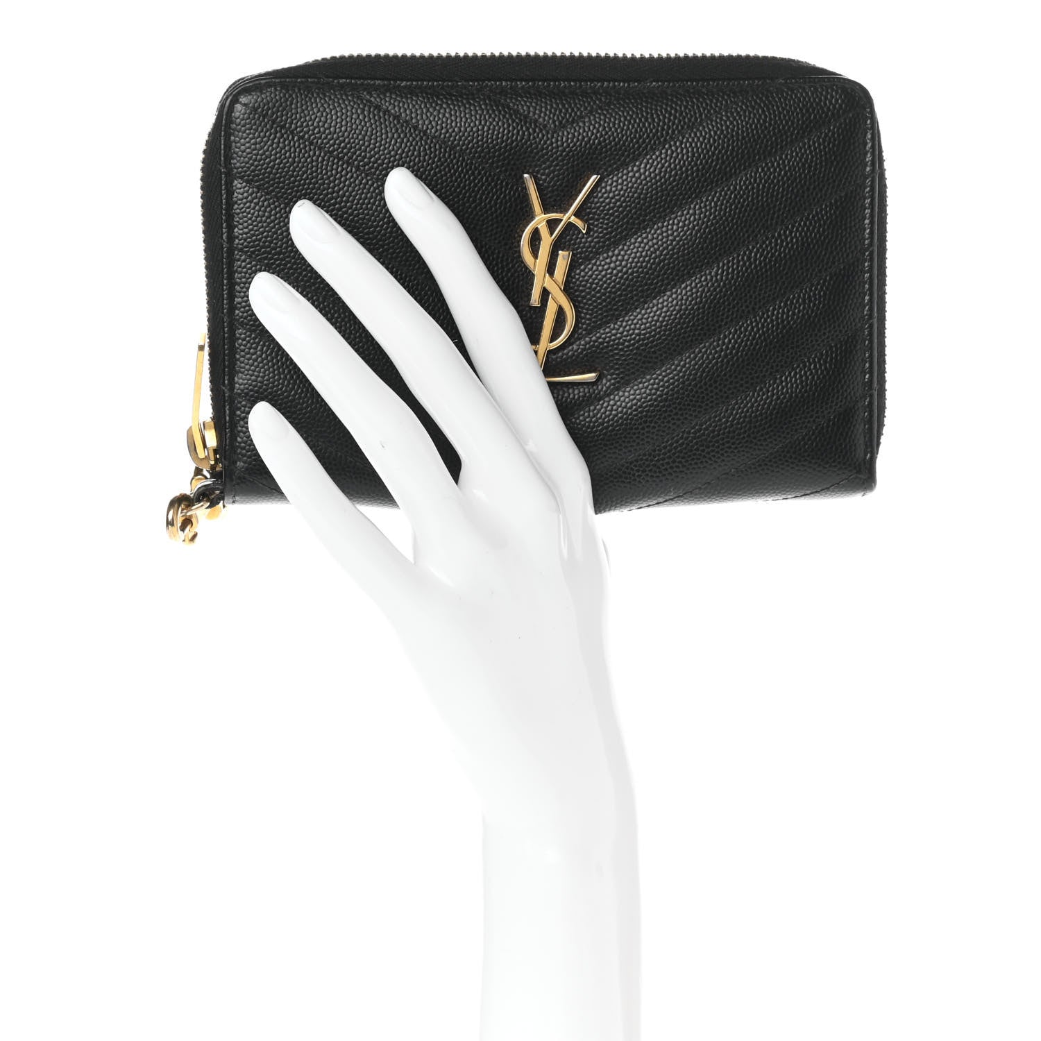Saint Laurent Grain De Poudre Matelasse Chevron Monogram Zip Around Wallet Black 2 of 14