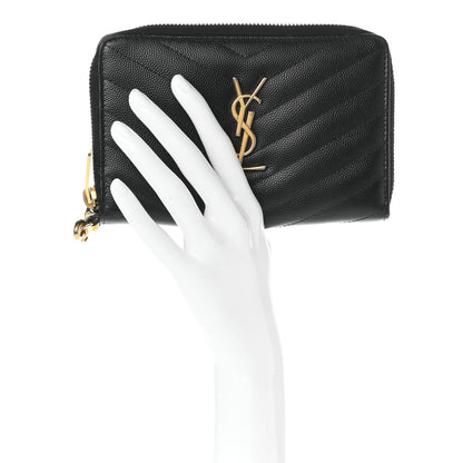 Saint Laurent Grain De Poudre Matelasse Chevron Monogram Zip Around Wallet Black 2 of 14